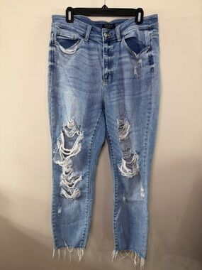 Judy Blue 14W Distressed Skinny Jeans High Rise Raw Hem Plus Size Denim